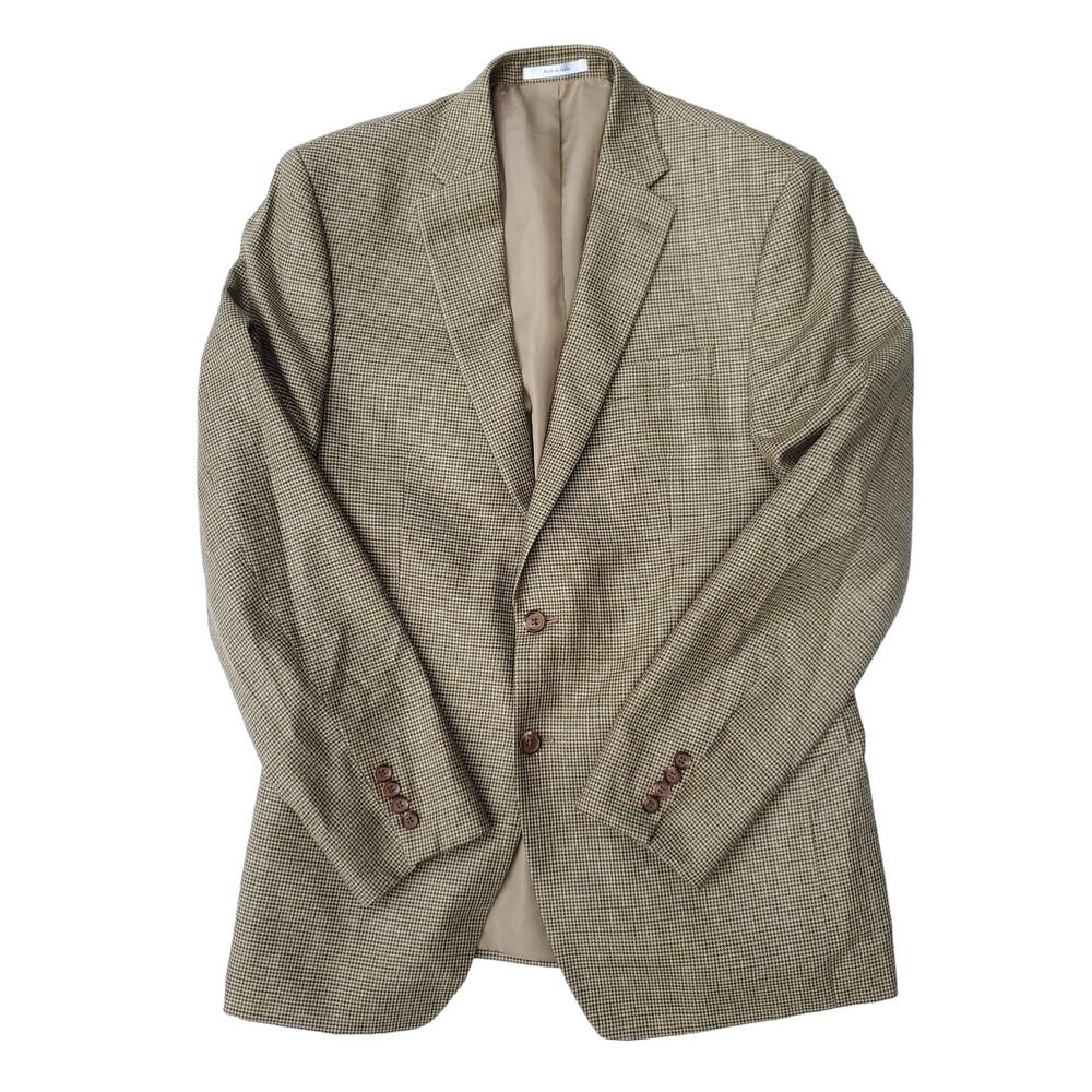 Lauren Ralph Lauren Brown Tan Silk Wool Houndstooth Blazer Jacket Sport Coat 42L